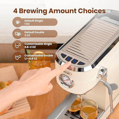 Gevi 20 Bar Espresso Coffee Machine with Burr Grinder Set | 35 Precise Grind Settings | Milk Frother for Latte Cappuccino | Professional Home Barista Kit | Gift for Coffee Lovers