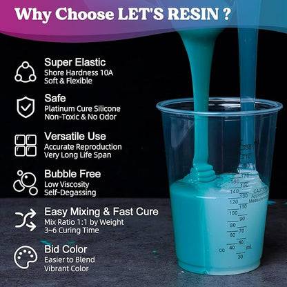 LET'S RESIN Super Elastic Silicone Mold Making Kit 10A,70.5oz Jade Green Mold Making Liquid Silicone Rubber, Ideal for Casting Resin Molds/Silicone Molds/Candle Molds/Silicone Inlay (2KG)