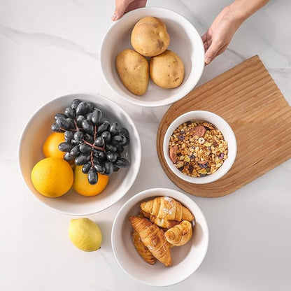 Hasense Mixing Bowls Set, 2.1/1.5/1.0/0.5 Qt Ceramic Nesting Bowls for Kitchen, Large Serving Bowls for Cooking, Prepping, Salad, Soup, Pasta, Classic White Serving Dishes for Thanksgiving, Set of 4