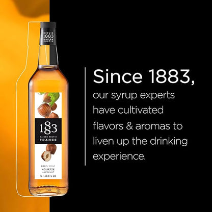 1883 Hazelnut Syrup - Flavored Syrup for Hot & Iced Beverages, Nutty Flavor - Gluten-Free, Vegan, Non-GMO, Kosher, Preservative-Free, Made in France | 1 Liter (33.8 Fl Oz)