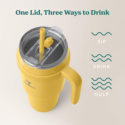 REDUCE 40 oz Stainless Steel Tumbler with Handle - Dual-Wall Vacuum Insulated Travel Mug, Sweat-Proof Lid & Reusable Straw - Keeps Drinks Cold for 24 Hrs, Fits Cupholders, Dishwasher Safe - Pineapple