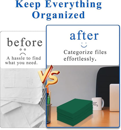 Zzrywuty File Folders with Pockets Letter Size, 50-Pack Paper Folders with Card Slot, Two Pocket Folders for School Students, Businessmen, Home and Office Workers（Dark Green）
