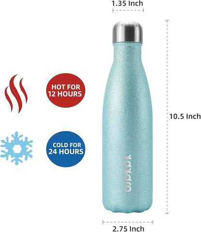 BJPKPK 17oz Insulated Water Bottles Stainless Steel,Sports Water Bottles Keep Cold for 24 Hours and Hot for 12 Hours,BPA Free,Glitter Ice Blue