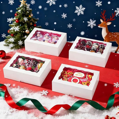 8x6x2.5 Inch 8PCS Baking Boxes with Window for Pastry,Treat,Macaron,Dount,Cookies,Chocolate Covered Strawberries,White Bakery Boxes Strawberry Boxes,Muffins