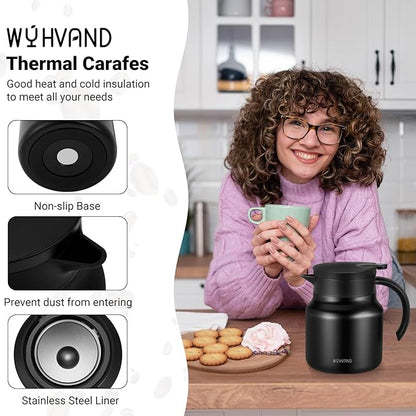 27Oz Thermal Coffee Carafes For Keeping Hot/Cold, Stainless Steel Coffee Carafe, Dustproof Insulated Water Carafe for Party/Home,Black