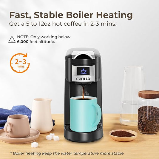 CHULUX Classic Single Serve Coffee Maker for K Cup, One Button Easy Coffee Machine for Office, RV, Travel and Dorm, Black