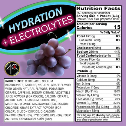 4C Powder Drink Mix, Bulk Buy, Singles Stix, On the Go, Refreshing Water Flavorings, Value Pack (Energy Rush - Grape, 350 Count (Pack of 1))