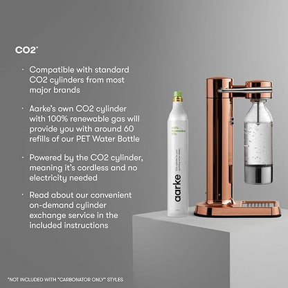 Aarke Carbonator lll with CO2 Cylinder, Sparkling & Carbonation Water Machine, Stainless Steel with PET BPA-Free Reusable Bottle Volume 1L/34 fl oz (Copper)