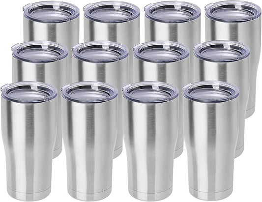 DOMICARE 20oz Tumbler with Lid Stainless Steel Tumblers Bulk, Double Wall Vacuum Insulated Coffee Travel Mug, 12 Pack Stainless Steel