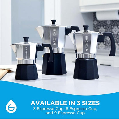 GROSCHE Milano Moka Pot Stovetop Espresso Maker - Italian Espresso Greca Coffee Brewer Percolator | 3 Cup, Tuxedo