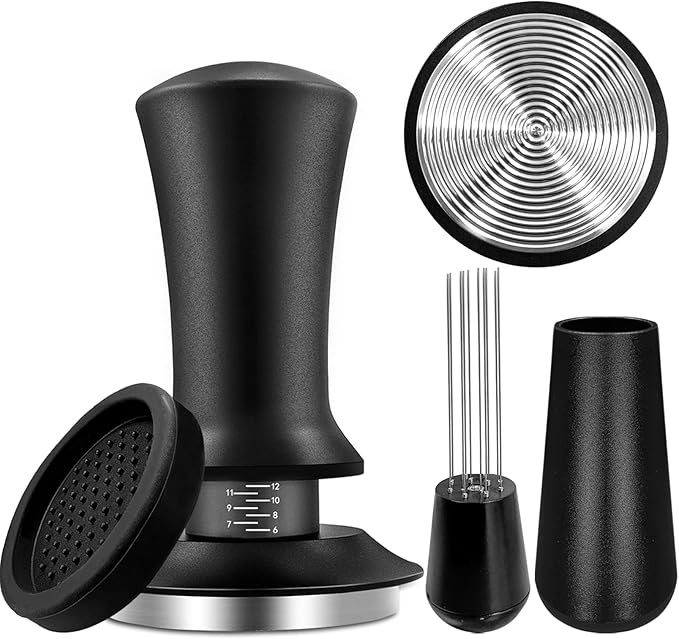Espresso Hand Tamper 51mm, Coffee Tamper with WDT Tool Calibrated Spring Loaded, Hand Tampers with Silicone Mat, 100% Flat Stainless Steel Base Tamper for Espresso Coffee Machine