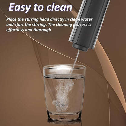 Electric Milk Frother Handheld & Stand, Rechargeable with Detachable Whisk - Fast Foam Maker for Latte, Cappuccino, Hot Chocolate, Egg – Black