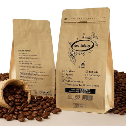 doanhdang - 17.6 Oz Premium Yellow Bourbon Whole Bean Coffee, 100% Medium Roast, Rich Flavor for Espresso Shot and Brew, Origin from Vietnam, Whole Med Roast Beans