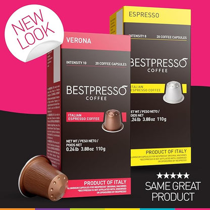 Bestpresso Coffee for Nespresso OriginalLine Machine 120 pods Certified Genuine Espresso Variety Pack, Pods Compatible with Nespresso OriginalLine