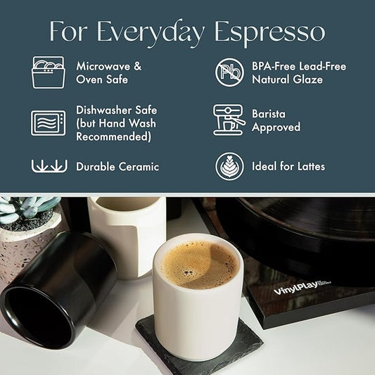 Folk Ceramics Dylan Ceramic Cappuccino Cups Set | Double Walled Ceramic Coffee Mug Set | Compact & Heat Insulated Cappuccino, Tea, Coffee & Latte Cup | 8oz, Set of 2 | Fog Grey