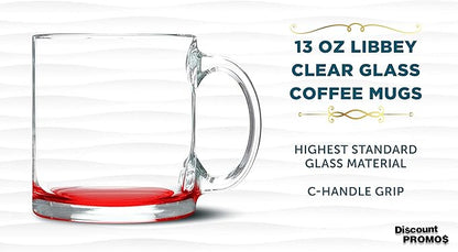 Libbey Clear Glass Coffee Mugs 13 oz. Set of 10, Bulk Pack - Perfect for Coffee, Tea, Espresso, Hot Cocoa, Other Beverages - Red Bottom