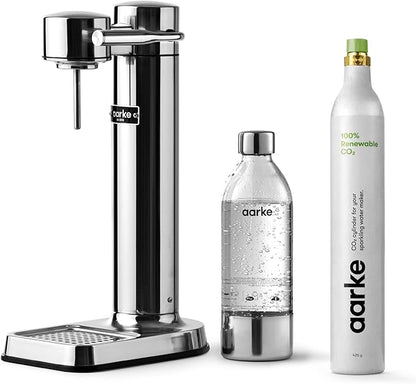 Aarke Carbonator lll with CO2 Cylinder, Sparkling & Carbonation Water Machine, Stainless Steel with PET BPA-Free Reusable Bottle Volume 1L/34 fl oz (Stainless Steel)