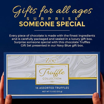 CRAVINGS BY ZOE Gourmet Chocolate Truffle Gift Box | 16 Count | Assorted Gourmet Milk & Dark Chocolate Candy Food Gift Basket Anniversary, Birthday, Get Well, Holiday, Thank You Men Women Mom Her