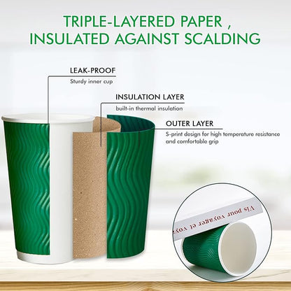 80 Count 16 OZ Coffee Cups with Lids, Insulated Ripple Wall Paper Hot Coffee Paper Cups for Hot Drinks