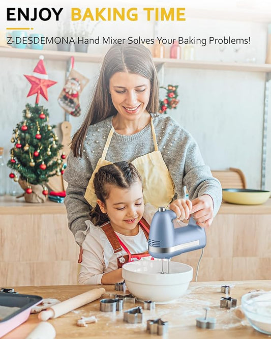 Electric Hand Mixer, Powerful 300W Hand Mixer Electric Handheld with 304 Beaters, Dough Hook, Hand Held Mixer with Turbo for Baking Cakes, Eggs, Cream Food(Blue)