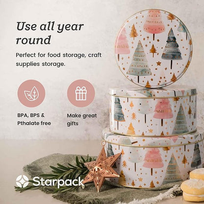 Starpack 'Smart Cookies' Holiday Cookie Tins with lids set of 3, metal cookie gift tins for Christmas and year round