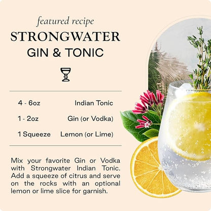 Strongwater Sparkling Indian Tonic Water - 12 Pack Cans (8.4 Fl Oz Each) - Premium Mixer with Quinine, Rocky Mountain Water & Botanicals - No Added Preservatives, Zero Sugar
