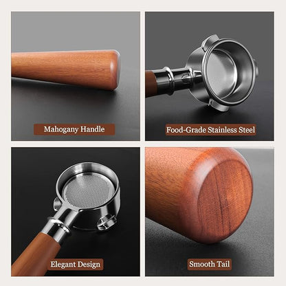 54mm Bottomless Portafilter 3 Ears Espresso Portafilter Compatible with reville BES870/878/880 with Puck Screen Coffee Needle and Walnut Handle