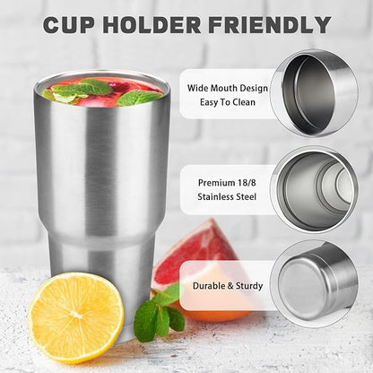 30 oz Tumbler with Lids and Straws, Stainless Steel Insulated Coffee Tumbler, Double Wall Vacuum Insulated Travel Mug Cup, Leakproof Thermal Coffee Cup for Hot and Cold Drinks(Silver)