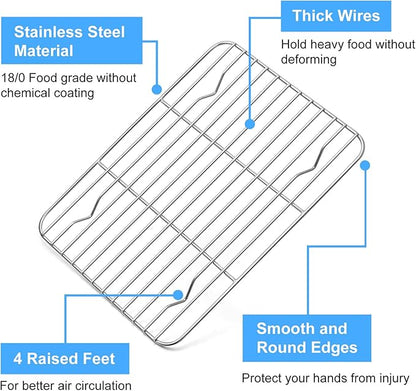 P&P CHEF Cooling Baking Rack Pack of 2, Stainless Steel Cooling Racks for Cooking Baking Roasting Grilling Drying, Dense Wires & Smooth Edge, Easy to clean, Silver, 9.7" x 7.3"