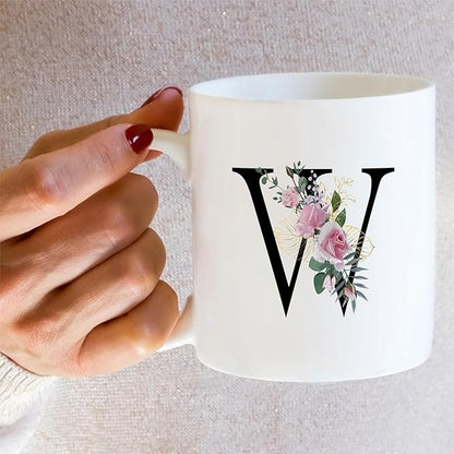Retreez Initial A-Z Floral Botanical Bouquet Alphabet Monogrammed Monogram Mug 11 Oz Ceramic Tea Coffee Mugs - Appreciation Thank You Wedding Birthday Gifts for her friend coworker sister - W Initial