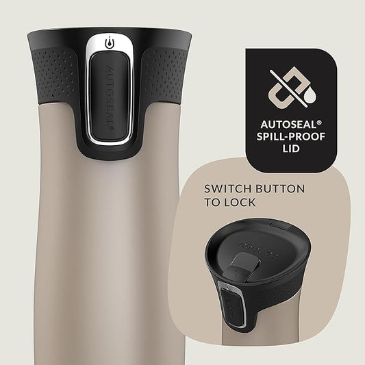 Contigo West Loop 2.0 Leak-Proof Spill-Proof Insulated Stainless Steel Travel Mug 16oz. 2 Pack Brown Sugar & Chocolate Truffle Metallic