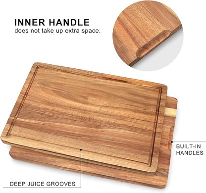 Solid Wooden Cutting Board Set of 3 Acacia Wood Charcuterie Board Set Meat Hardwood Chopping Board Butcher Blocks Non Toxic Maple Large Cutting Boards for Kitchen Decor Bread Serving Cheese Board