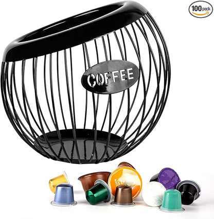 Stainless Steel Cup Coffee Basket pods holder Sturdy for Home or Office Kitchen Counter Organizer Espresso Capsule (BLACK)
