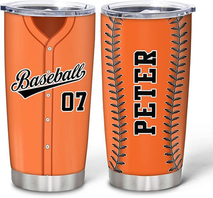 Hyturtle Personalized Baseball Tumbler Baseball Players Design Stainless Steel Double Walled Vacuum Insulated Tumblers 20oz30oz Coffee Travel Mug Cup Christmas Gift For Men Boys Friends Dad Sports Fan