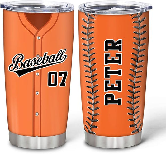 Hyturtle Personalized Baseball Tumbler Baseball Players Design Stainless Steel Double Walled Vacuum Insulated Tumblers 20oz30oz Coffee Travel Mug Cup Christmas Gift For Men Boys Friends Dad Sports Fan