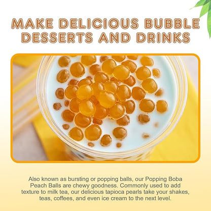 Fanale Peach Popping Boba Pearls, Vegan, Non GMO, Gluten Free, Fat Free, Perfect for Bubble Tea, Smoothies, Ice Cream, Desserts, and Beverages | FPB010