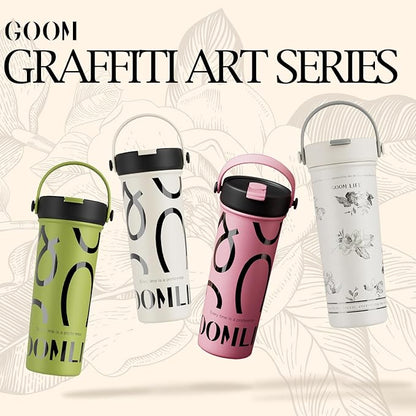 GOOM 20 oz Spill Proof Tumbler with Lid and Straw, Top Handle, Extended Tea Infuser, 18/10 Stainless Steel, Insulated Hot & Cold Brew Gifts for Mom Women Her, Teacher Gifts - Floral White