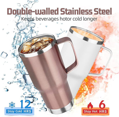 20 oz Tumbler with Handle Stainless Steel Insulated Coffee Mug Tumbler with Lid and Straw Double Wall Vacuum Insulated Coffee Mug Leak Proof Travel Mug Tumbler for Hot and Cold Drink (Mix Color-4)