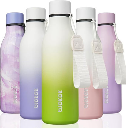 BJPKPK Insulated Water Bottles, 18 oz Stainless Steel Metal Water Bottle with Strap, BPA Free Leak Proof Thermos, Mugs, Flasks, Reusable Water Bottle for Sports & Travel, Elegant Green