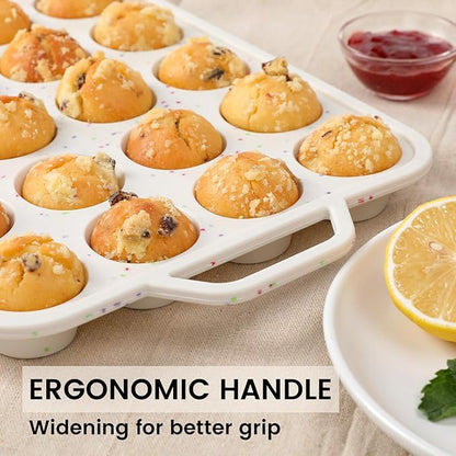 Vinino Mini Muffin Pan with Metal Reinforced Frame-2Pack, Silicone Cupcake Pan for Baking 24 Cup Mini Size, BPA Free Silicone Muffin Tray, Cupcake Baking Pan Molds for Oven Dishwasher Safe - Cream