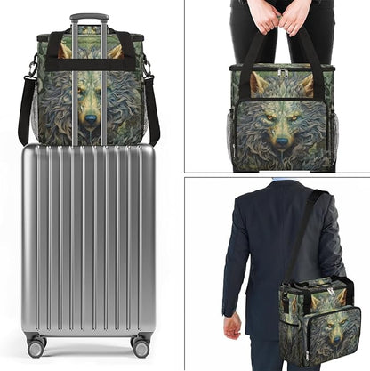 Cool Wolf With Gold Eyes Coffee Maker Carrying Bag, Waterproof Coffee Maker Travel Storage Bag, Portable Coffee Machine Tote Bag Carry on Bag Case with Shoulder Strap for Single Serve Coffee Maker