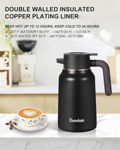 Carafes for Hot Liquids 51 oz - 12 Hour Stainless Steel Thermal Coffee Carafe-Insulated Coffee Carafes For Keeping Hot/Cold Coffee, Tea, Water, 1.5 Liter Beverage Dispenser(2 Black)