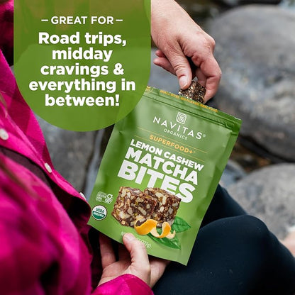 Navitas Organics Lemon Matcha Cashew Superfood+ BITES – Power Snacks – All Natural Plant Based – Clean Energy & Nutrition – USDA Organic, Non GMO, Gluten Free, Soy Free, Vegan (8oz. Bag 11 Servings)