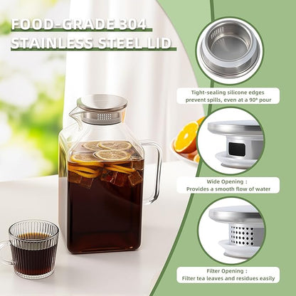 Glass Pitcher, 3.6L/122 oz Glass Water Pitcher with Lid and Spout, Heat/Cold Resistant Borosilicate Glass Water Carafe for Coffee, Juice and Homemade Beverage (TG06)
