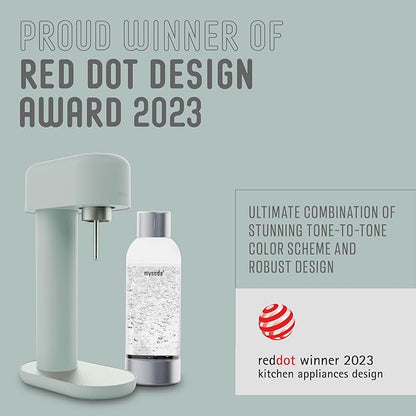 Mysoda Ruby 2 Sparkling Water Maker - Soda Streaming Machine Silent Carbonated Water Machine Robust Long-Lasting Aluminium Soda Maker 1L Water Bottle Without CO2 Cylinder - Sage Green Soda Machine