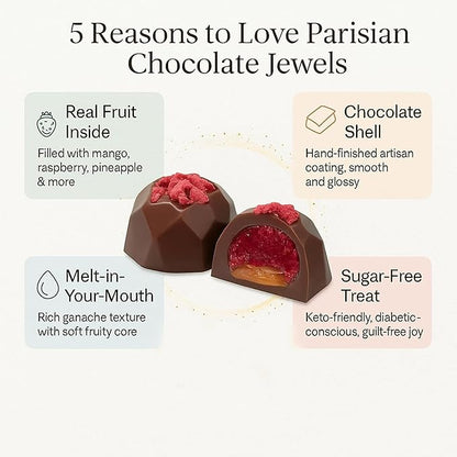 Andy Anand Chocolatier Belgian Chocolate Truffles - 25 Pcs Parisian Chocolate Truffles Gift Box With Mango, Pistachio, Pineapple, Raspberry & Strawberry, Decadent Belgian Truffles (25 Pcs, 8 Oz)