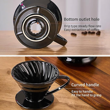 Pour Over Coffee Maker, Single Cup Coffee Dripper, Manual Porcelain Slow Brewing Accessories for Travel, Camping, Office, Home, Cafe, Coffee Gifts (Milky White, Large)