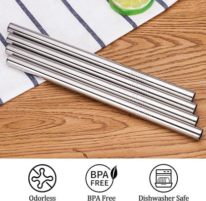 Stainless Steel Straw Replacement for Stanley 40 oz 30 oz,6 PCS Straight Reusable Metal Straws with Cleaning Brush, Compatible for 40oz Stanley Cup Tumbler