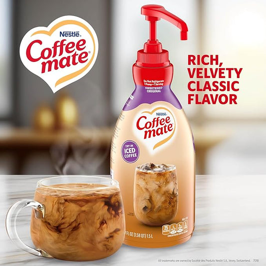 Nestle Coffee mate Coffee Creamer, Sweetened Original, Concentrated Liquid Pump Bottle, Non Dairy, No Refrigeration, 50.7 oz (Pack of 2)