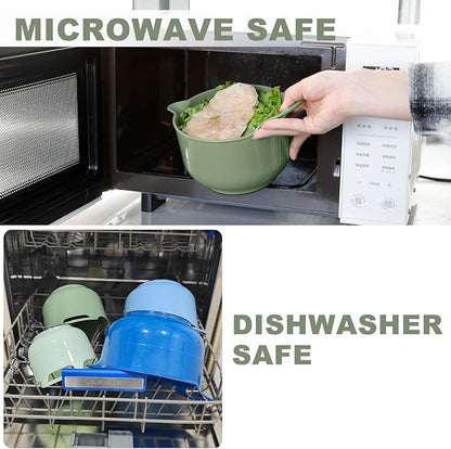 BoxedHome 4 Pack Nesting Mixing Bowl with Pour Spout and Handle, BPA free Microwave & Dishwasher Safe(Green/Blue, 4 Pack with Handle)
